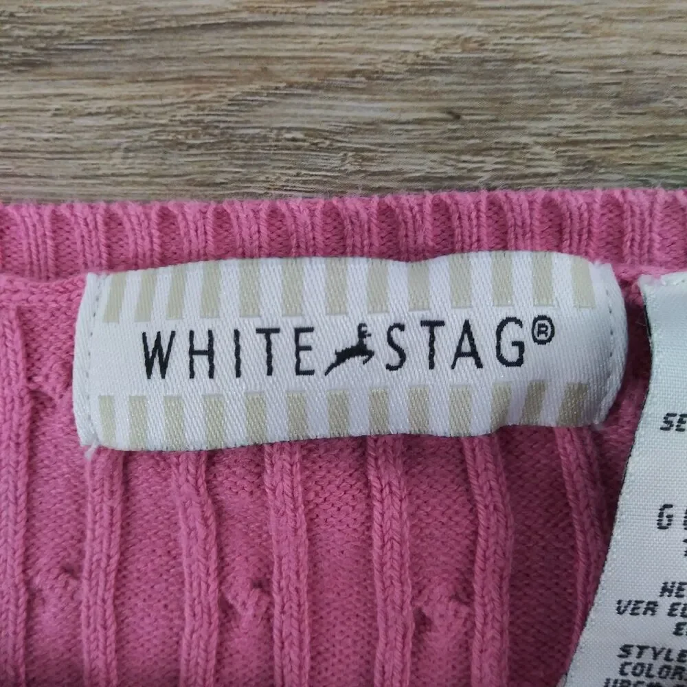 White Stag Sweater Womens Large Pink Short Sleeve Round Neck Casual Knit Top